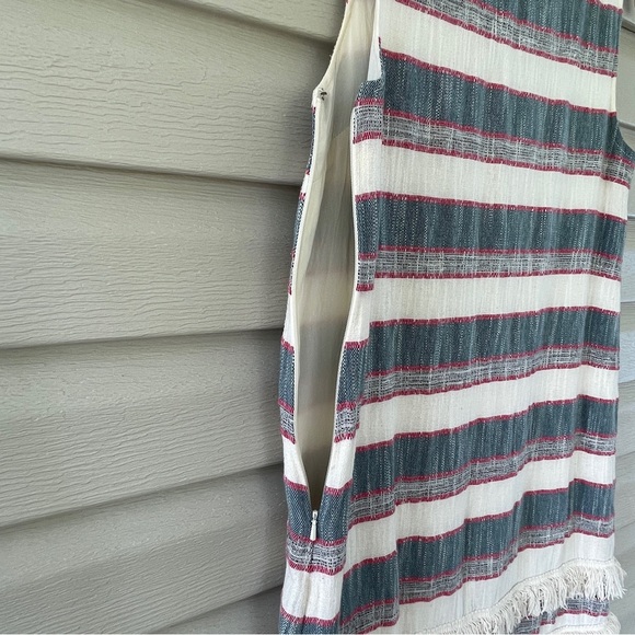 Anthropologie Holding Horses Stripe Cream Blue Fringe Shift Dress Size 4 - Picture 8 of 14